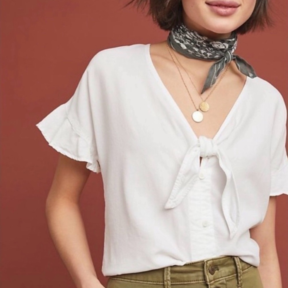 Cloth & Stone Ivory Tie-Front Blouse for Anthropologie